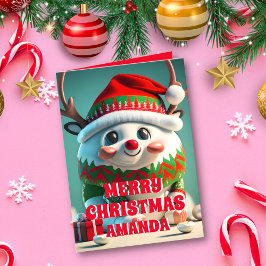 Cartão De Festividades Reindeer Christmas Personalised Kids Photo