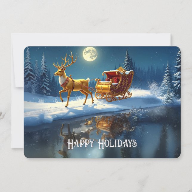 Cartão De Festividades Reindeer Christmas Sleigh Holiday Card (Frente)