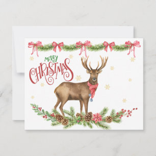 Cartão De Festividades Reindeer De Natal Com Verdes De Férias