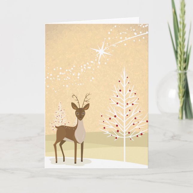 Cartão De Festividades Reindeer, Dentro de Foto da Árvore de Natal (Frente)