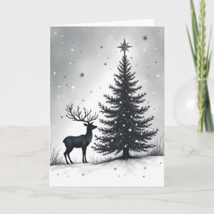 Cartão De Festividades Reindeer e Árvore de Natal Moderno