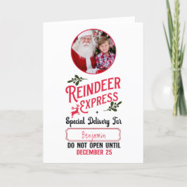 Cartão De Festividades Reindeer Express Kid Name & Photo Christmas