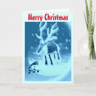 Cartão De Festividades Reindeer Festivo Robin Cute Scense de Neve