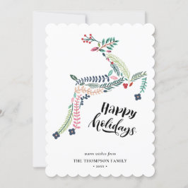 Cartão De Festividades Reindeer Floral | Poinsettia Pine Bough Happy