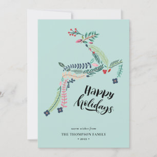 Cartão De Festividades Reindeer Floral   Poinsettia Pine Bough Happy