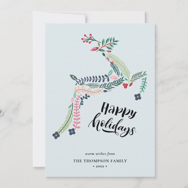 Cartão De Festividades Reindeer Floral | Poinsettia Pine Bough Happy (Frente)