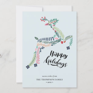 Cartão De Festividades Reindeer Floral   Poinsettia Pine Bough Happy