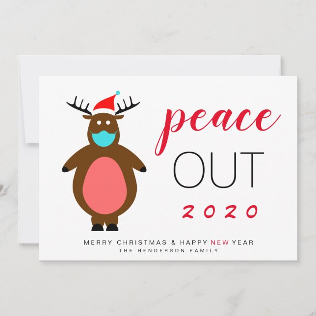 Cartão De Festividades Reindeer Mask Peace Out 2020 Feliz Natal (Frente)