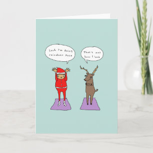 Cartão De Festividades Reindeer Pose   Funny Yoga Comic Christmas Card