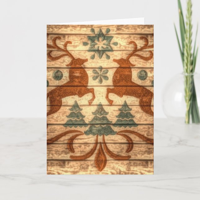Cartão De Festividades Reindeer Primitivo Snowflakes Natal Nórdico natal (Frente)