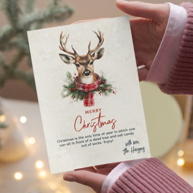 Cartão De Festividades Reindeer Red Scarf e Pine - Natal Personalizado (Criador carregado)