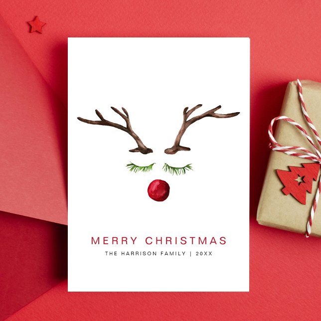Cartão De Festividades Reindeer Watercolor, Natal Mínimo e Feliz (Criador carregado)