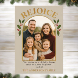 Cartão De Festividades Rejoice Christian Christmas Card with Family Photo
