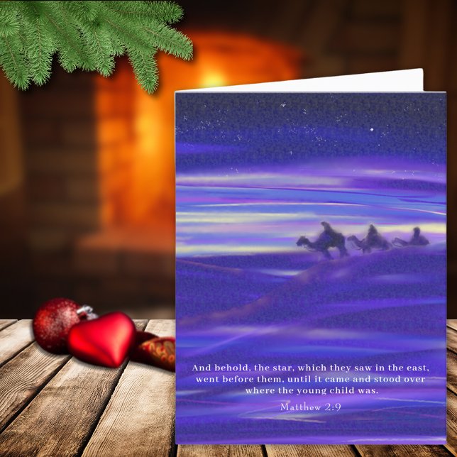 Cartão De Festividades Religião Cristã Cristã por Aquarelas de Três Sábio (Three wise men Christmas modern art with bible quote christian religious holiday greetings card)