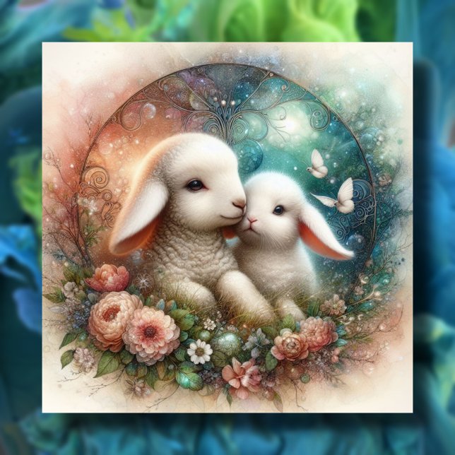 Cartão De Festividades Religiosa do Felz pascoa Bunny Lamb (Criador carregado)