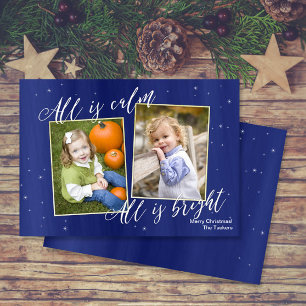 Cartão De Festividades Religious Christmas Photo Card, Navy Blue Gold