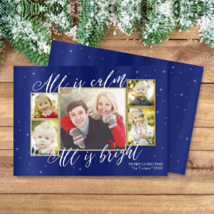 Cartão De Festividades Religious Christmas Photo Card, Navy Blue Gold Hol