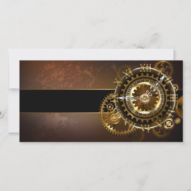 Cartão De Festividades Relógio a vapor com engrenagens antigas (Frente)