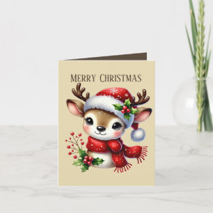 Cartão De Festividades Rena de Natal adicione mensagem crianças Feliz Nat