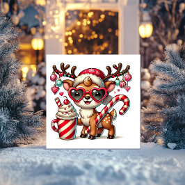 Cartão De Festividades Rena de Natal com Cana de Açúcar