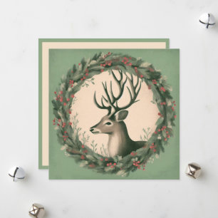 Cartão De Festividades Rena de Natal com Coroa de Natal