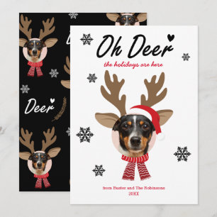 Cartão De Festividades Rena de Natal com Foto de Rosto Personalizado Bran