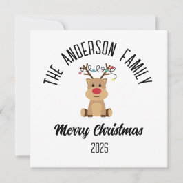 Cartão De Festividades Rena de Natal com Luzes Nome Personalizado
