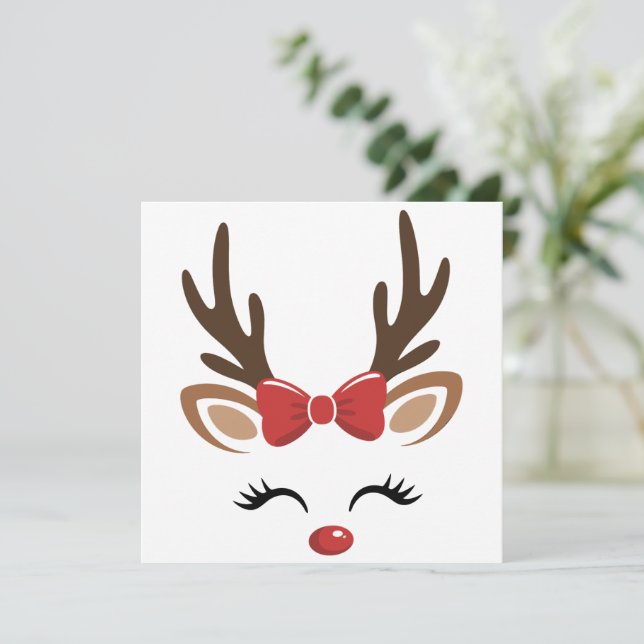 Cartão De Festividades Rena de Natal Fofa Festa de Inverno (Em pé/Frente)