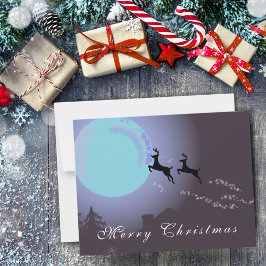 Cartão De Festividades Rena de Natal Lua Noite Mágica de Natal