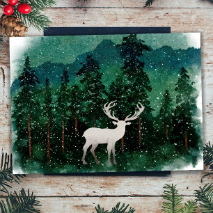 Cartão De Festividades Rena de Natal Tradicional Alegre na Floresta