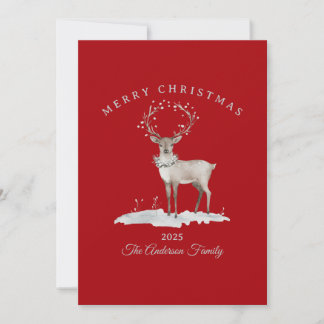 Cartão De Festividades Rena de Natal vermelha creme personalizada