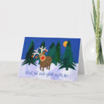 Cartão De Festividades Rena do Natal com cumprimento sueco<br><div class="desc">Um cartão de Natal com "o Christams alegre e um feliz ano novo" no sueco e uma rena na neve,  com os ornamento que penduram de seus antlers. De uma colagem de papel pintado à mão por Judy Adamson. O interior é deixado vazio para sua própria mensagem.</div>