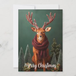 Cartão De Festividades Rena Festiva com Cachecol Vermelho Arte de Natal