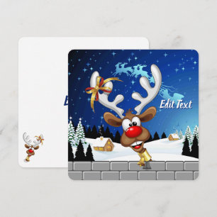Cartão De Festividades Rena Fofa Espiando Meme de Natal