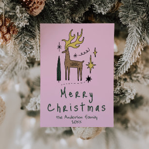 Cartão De Festividades Rena Pintada à Mão Feliz Natal Não-Foto