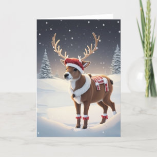 Cartão De Festividades Rena Vestindo um Chapéu de Papai Noel