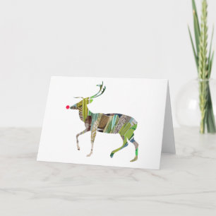 Cartão De Festividades Renas Coloridos Arte de Colagem Bonita Rudolf