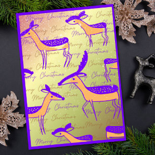 Cartão De Festividades Renas Laranja e Roxo Feliz Natal