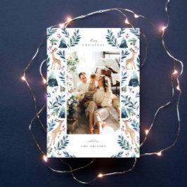 Cartão De Festividades Renas Pintadas à Aguarela na Foto da Floresta