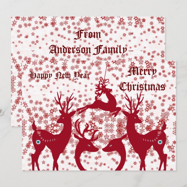 Cartão De Festividades Renascença de Natal dos Veados Ano Novo Família Pe (Frente/Verso)