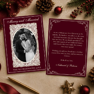 Cartão De Festividades Renda Vintage Natal Alegre & Casados Borgonha