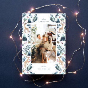 Cartão De Festividades Renes Pintados à Aguarela na Foto da Floresta