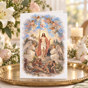 Cartão De Festividades Ressurreição Páscoa Cristã Jesus e Anjos