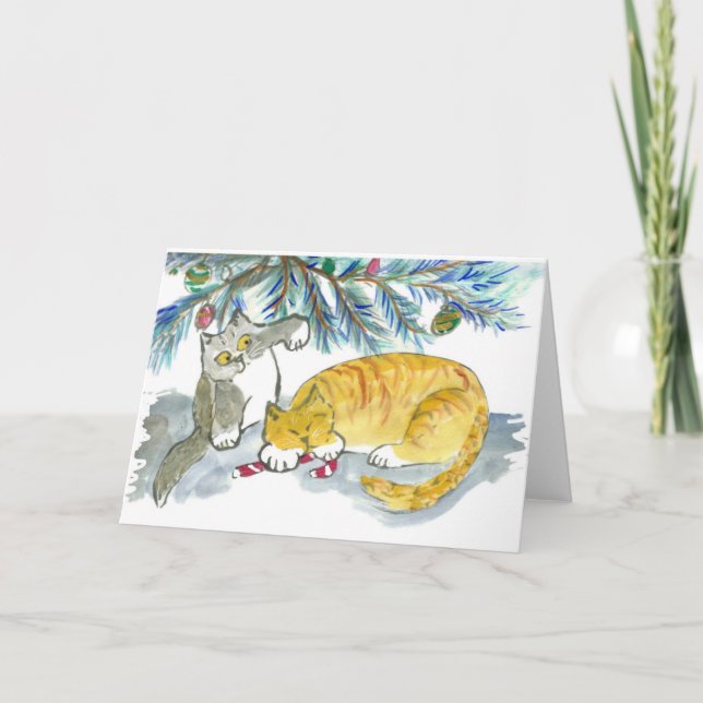 Cartão De Festividades Retornando a Caneta Doce por Gatinho (Frente)