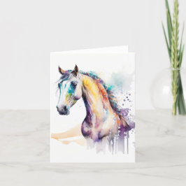 Cartão De Festividades Retrato Cavalo em Aquarelas e Canetas