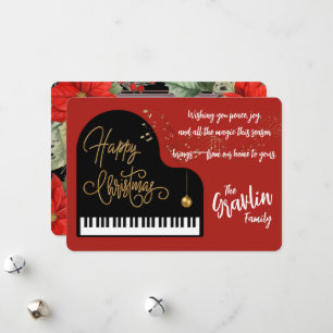 Cartão De Festividades Retrato da Família Carol em Crimson e Dourado