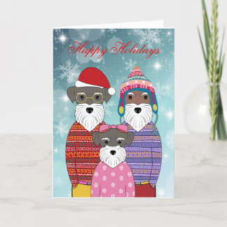 Cartão De Festividades Retrato da família de Natal Miniatura Schnauzers