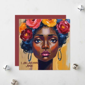 Cartão De Festividades Retrato da Mulher Afro Floral