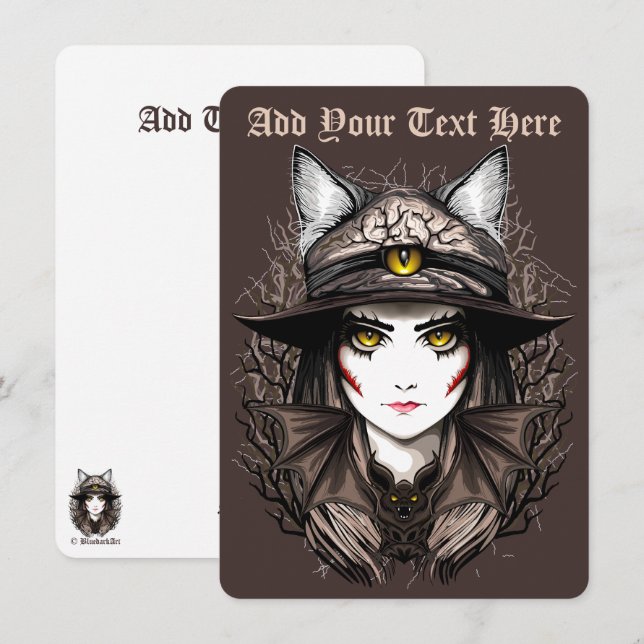Cartão De Festividades Retrato de bruxas e bonitinho de Halloween (Frente/Verso)