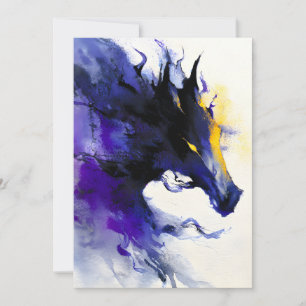 Cartão De Festividades Retrato de Cavalo Preto em Aquarela Abstrata